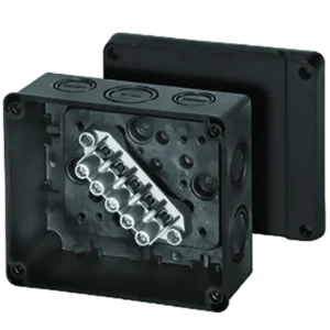 Newlec Junction Box 5 Pole 6.0mm² Terminals 138 x 119 x 70mm² IP65 Black