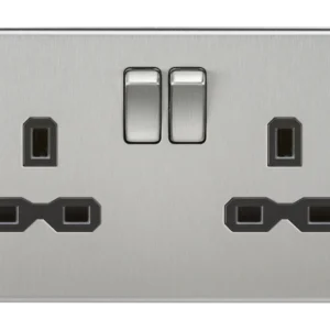 Knightsbridge MLA Screwless 13A 2G DP switched socket - brushed chrome with black insert