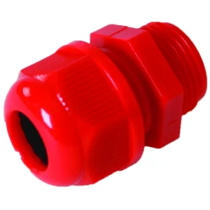 Newlec Dome Top Stuffing Gland 20mm IP68 Nylon Red for 6-12mm Dia Cables C/W Locknut [Pack=10]