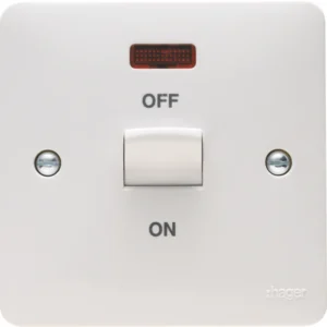 Hager Control Switch 1 Gang DP LED Indicator 50A White Marked Shower