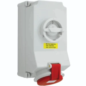 Newlec Industrial Power Socket Switch Interlocked Surface 3P+N+E 32A 415V IP44 Red