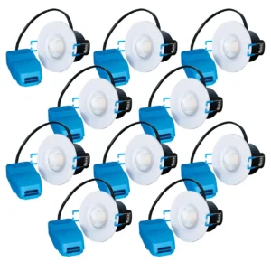 Newlec LED Fire Rated Downlight 5W CCT Switchable IP65 with White Bezel Contractor Pack of 10