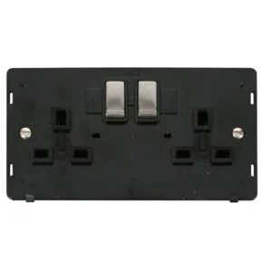 Click Scolmore Socket Interior Ingot 2 Gang DP Switched 13A Black Stainless Steel