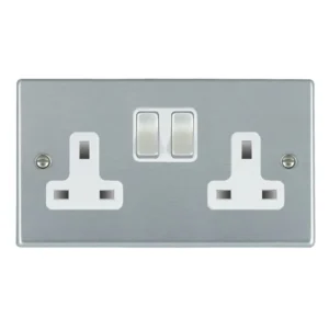 Hamilton Socket 2 Gang Switched 13A 85 x 145mm Satin Chrome/Satin Chrome White Insert