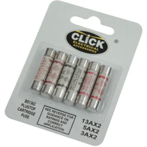 Click Scolmore Fuse Cartridge HRC Card=6 Assorted 3A 5A 13A