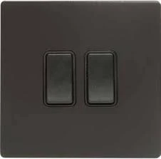 Hamilton Switch Rocker 2 Gang 2 Way 10A 88X88mm Matt Black Black Insert