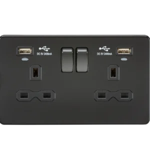 Knightsbridge MLA 13A 2G Switched Socket, Dual USB 2.4A with LED Charge Indicators - Matt Black
