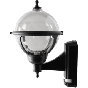 ASD Lantern Wall Pir. GLS (Less Lamp) IP44 100W 110° Black/Smoke