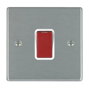 Hamilton Switch Rocker Red 1 Gang DP 45A 88X88mm Satin Steel White Insert