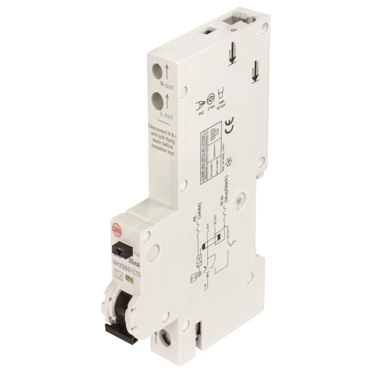Wylex 10A 30mA SPN C Curve 6kA Type A RCBO