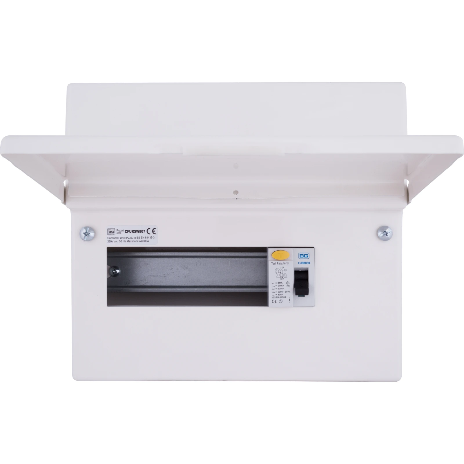 Luceco Consumer Unit 7Way 9 Module RCD Incomer Upopen 80A