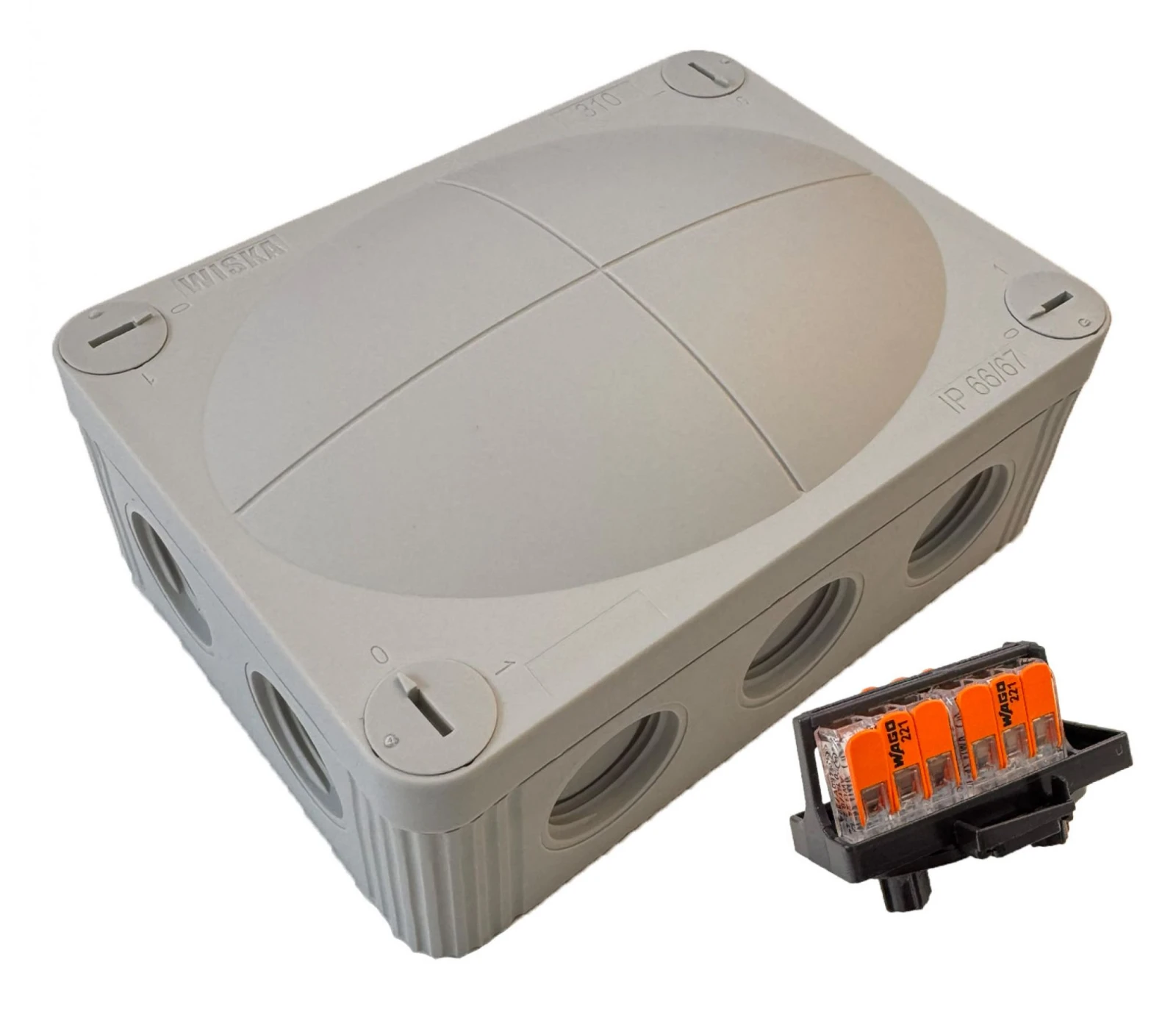 Wiska Combi 310 117mmx85mmx51mm Waterproof Junction Box Grey c/w 221 Connectors