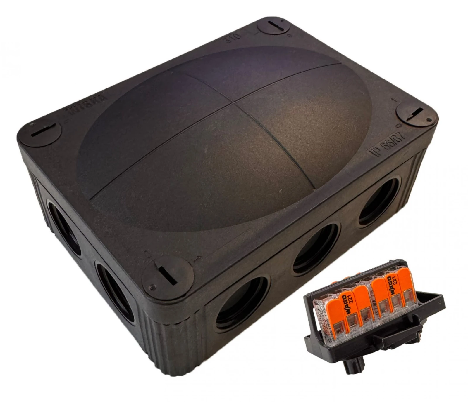Wiska Combi 310 117mmx85mmx51mm Waterproof Junction Box Black c/w 221 Connectors