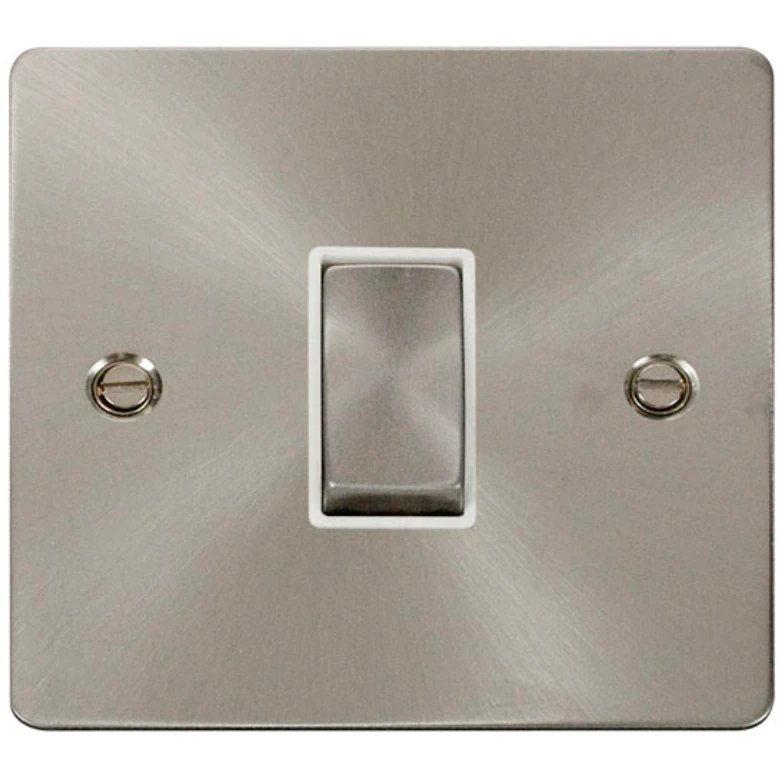 Click Scolmore Plate Switch 1 Gang Intermediate 10A Brushed Stainless White Insert